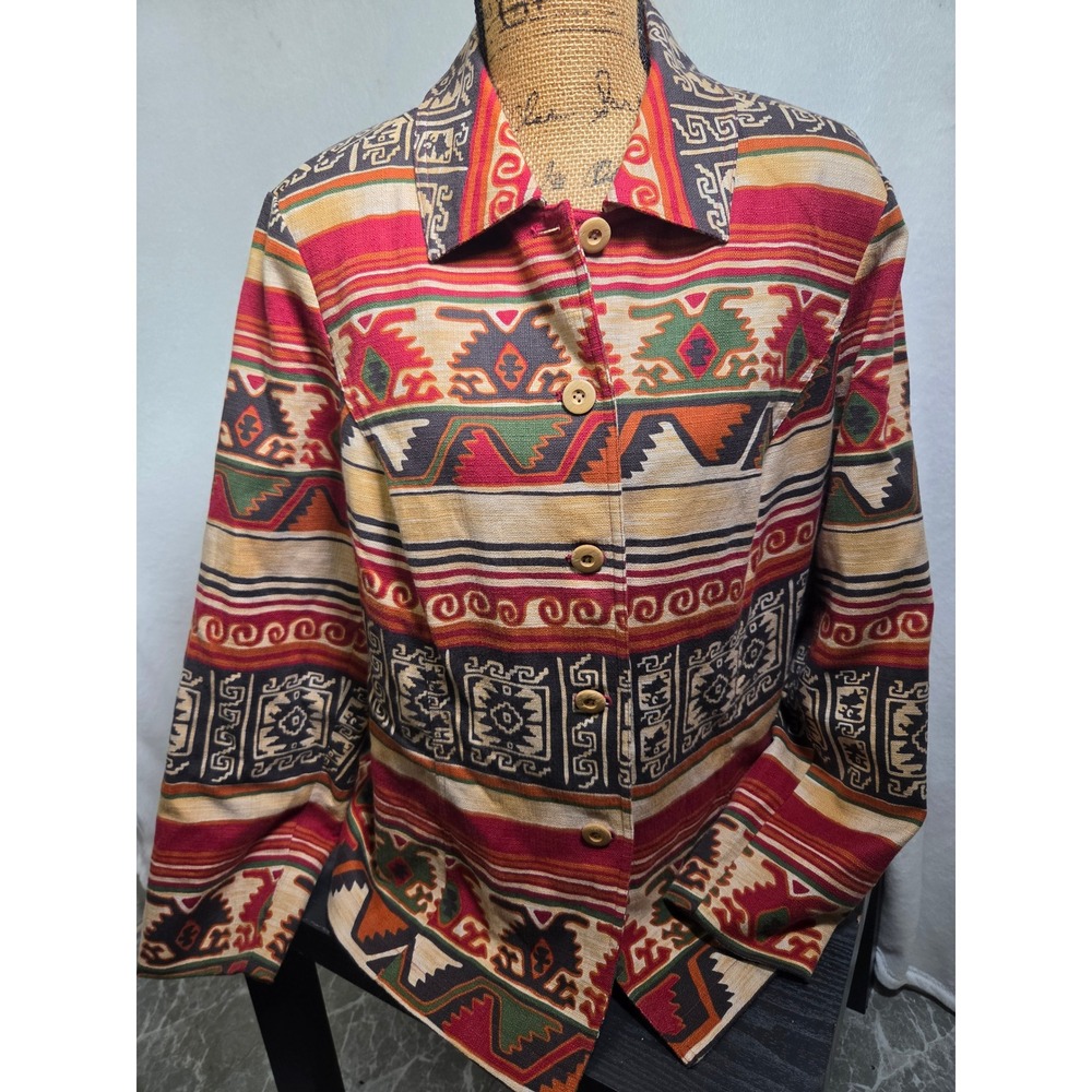 Coldwater Creek Tapestry Jacket Womens W18 Multicolor Southwestern Aztec Boho